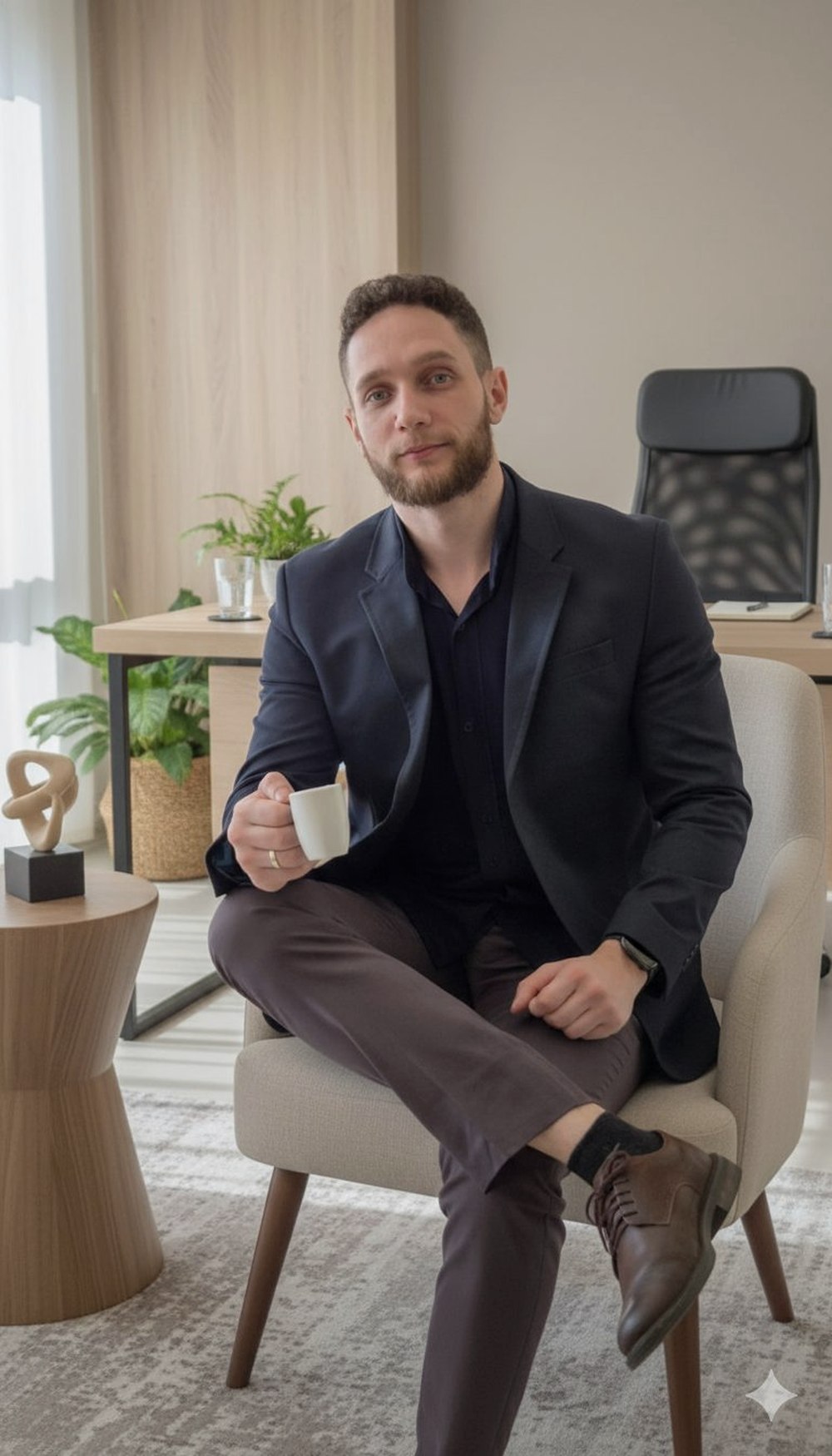 Felipe Sanches em seu consultório de psicologia