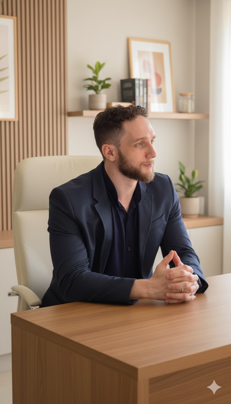 Felipe Sanches, psicólogo e fundador da Psicostart, planejando uma campanha